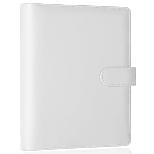Antner A5 Binder 6 Ring Refillable Notebook Binder Planner Cover for A5 Refill Paper, PU Leather Loose Leaf Personal Organizer Budget Planner for Savings & Budgeting with Magnetic Buckle, White