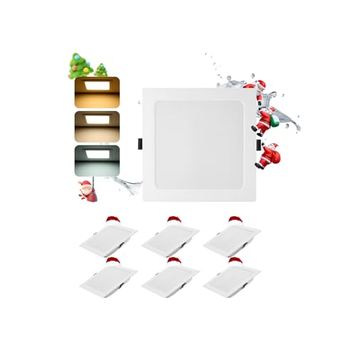 Grebeam Lot de 6 Spot LED Encastrable Extra Plat 16W, Spot Salle de Bain, IP44, Carré, 3000K/4000K/6000K, spot LED Plafond pour Cuisine Salon, Trou 145-160mm