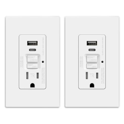 ELEGRP GFCI Outlet with USB Ports, 15 Amp Self-Test GFCI Combination with USB Ports, 24W Max Total Output, Tamper Resistant GFCI USB Outlet with Wall Plate, UL Listed, Matte White, 2 Pack