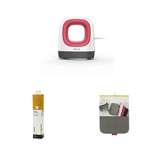 Cricut Easypress Mini Heat Press (Raspberry)- Iron On Starter Bundle, Includes Heat Press, Smart Iron On (Gold Glitter, 9Ft), Heat Press Mat, Machine Mat, & Tool Set #TOP25