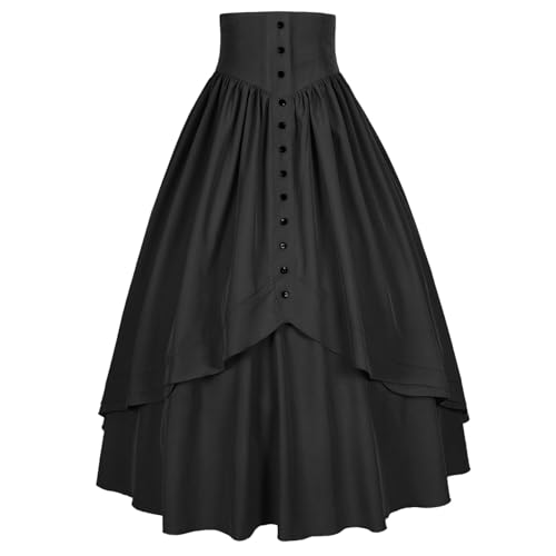 itsjakeWomen Victorian Renaissance Skirt High Waisted Medieval Peasant Maxi Skirt(L Z2880BK)