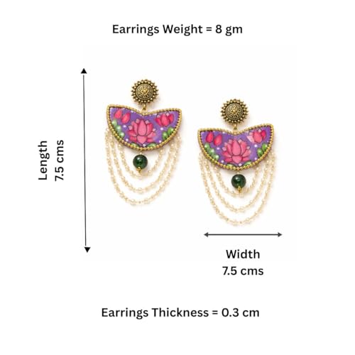 Image of KHOJ.CITY Ethnic Earrings for Women | Lightweight, Hand-Painted Chandbali with Pearl Chain | Handmade Jewellery for Women | Boho Earrings For Girls