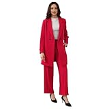 Lamgool Women's Suit 2 Piece Long Blazer Set Ladies Jacket Pantsuit Casual Outfits for Fall (Red, Large)