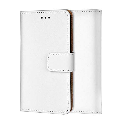 ameego Apple iPhone 11 Pro MAX Genuine Leather Bookcase, Premium Authentic Genuine Leather Wallet Case with Magnetic, Kickstand, Cash & Card Slots Stockproof Slim Flip Bookcase Cover 6.5 (White)