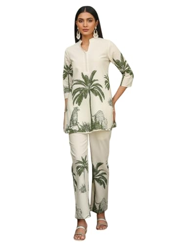 Image of NAINVISH Women's Rayon Co-Ord Set | Printed Shirt and Pant Set for Women | Casual Two Piece Lounge Outfit | Western Outfit