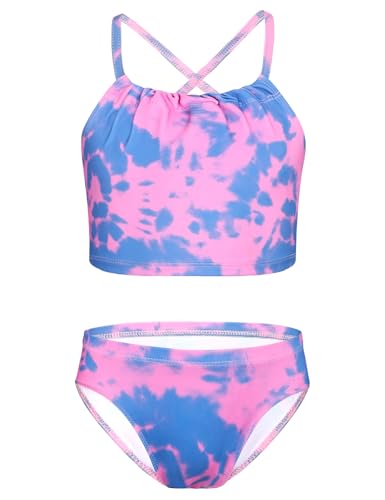 Image of TENVDA Girls Swimsuit 2-Piece Halter Tankini Set Beach Sport Bathing Suit UPF 50+ Swimwear