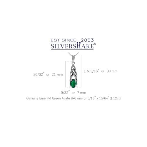 Silvershake 1.12ct. Natural Emerald Green Agate 925 Sterling Silver Celtic Knot Pendant with 18 Inch Chain Necklace3