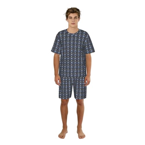 Pyjama à manches courtes pour hommes rayures bleues étoiles style décontracté