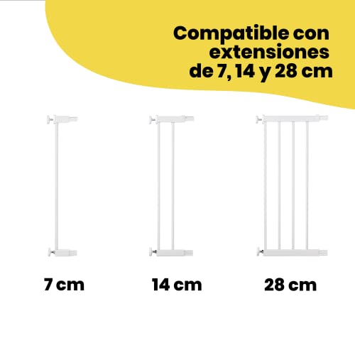 Safety 1st Auto Close barrera de seguridad para niños con sistema de cierre automático, para aperturas de 73-80 cm, extensible hasta 136 cm con extensiones que se venden por separado, en metal blanco