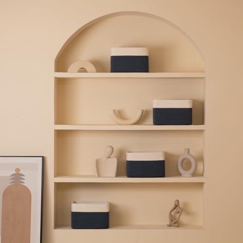 SIXDOVE 4 Pack Storage Baskets for Organizing, Woven Baskets for Shelves - Perfect for Toys, Books, Towels, and Clothes, Durable Gift Basket Bins Toy Storage, 12.7''L x9''W x7.8''H, Blue and White