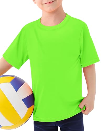 Image of Boys Rash Guard Swim Shirt UPF 50+ Short Sleeve Athletic Shirts Quick Dry Fit Sun Shirt Neon Tees for Kids Girls Youth 2-16Y