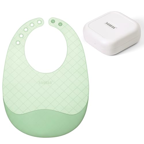 haakaa Lightweight Silicone Pocket Bib – Ultra-Light & Foldable Travel Silicone Baby Bibs with Deep Food Catcher Pocket, Adjustable Waterproof Design, Baby Feeding Essentials