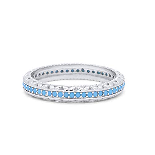 Blue Apple Co. 4mm Eternity Style Round Simulated Turquoise Band Ring 925 Sterling Silver Size-4