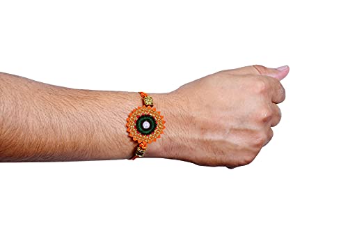 Image of MASQ by Q-One Designer Rakhi Combo Set with Roli Chawal & Moli for Men (Pack of 3) | Embroidered Handcrafted Raksha Bandhan Bracelet for Brother
