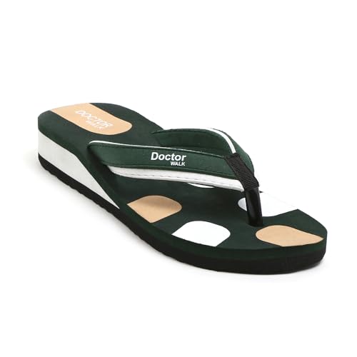 Image of Doctor Walk Comfort Flip Flops, Green and White, Anti-Skid Sole with Soft Straps Slipper for Women's