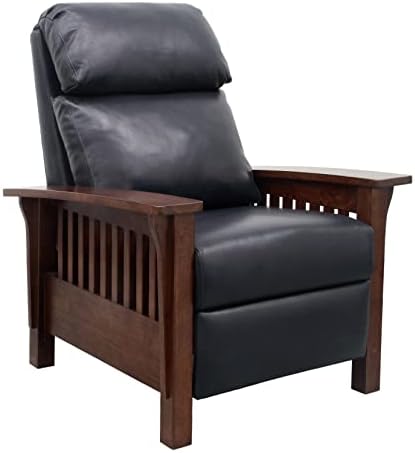 BarcaLounger Mission Manual Push Back Leather Recliner Chair Shoreham Blue