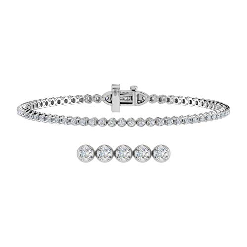 Image of 1 to 6 Carat Prong Set Round Cut Natural Diamond Tennis Bracelet for Women in 14K Gold (7 Inch) (I1-I2 Clarity)