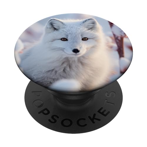White fox Iceland Arctic Fox Animal Wildlife Winter lover PopSockets Swappable PopGrip, Black