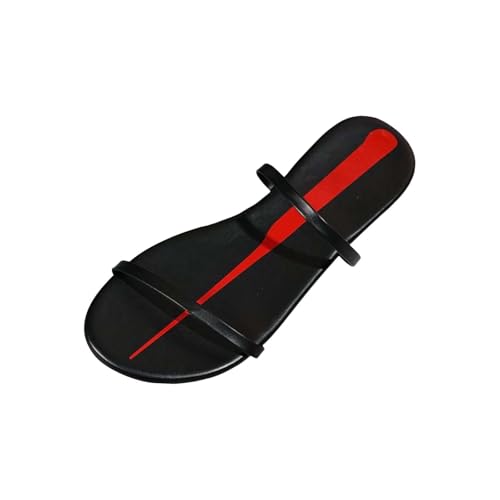 Sandalias planas de piel para mujer, sandalias sencillas para mujer, sandalias sin cordones, sandalias de playa, transpirables, tallas grandes, cómodas, para mujer, Negro , 42 EU