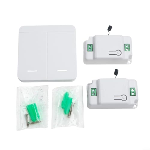 Fauhapyway Kit de interruptor de luz inalámbrico con control remoto RF 433MHz 2 bandas pared dos receptores sin cableado largo alcance iluminación interior exterior