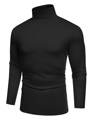 COOFANDY Men's Black Turtleneck Long Sleeve Basic Tee Slim Fit Casual Soft Comfy T Shirts Knitted Pullover Sweater