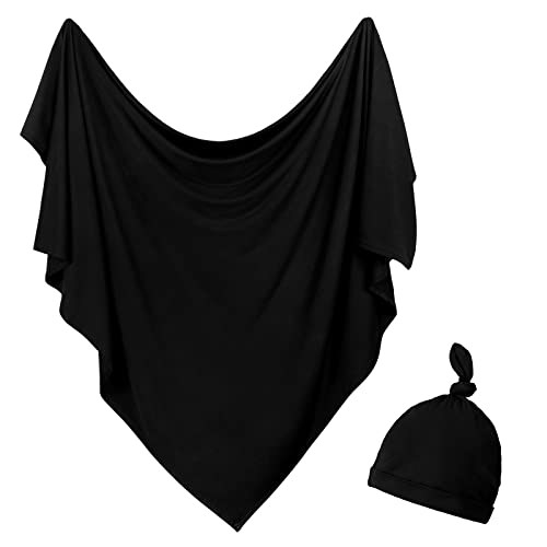 Image of OWLOWLA Newborn Swaddle Set Stretch Wrap Swaddle Receiving Blanket for Baby Boy Girl(Black-rm)