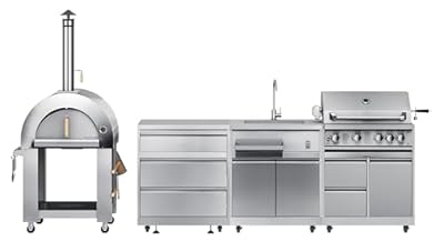 KoolMore Outdoor Kitchen Series Modular Kitchen with a Wood fire Pizza Oven, 3 Drawer Cabinet, Sink, 30 in. BBQ Grill and Cabinet in Stainless-Steel (KM-OKSKIT-CONFIG102)