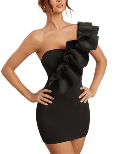 Women's Solid Color Asymmetrical Neck Bodycon Mini Dress Sleeveless Dresses