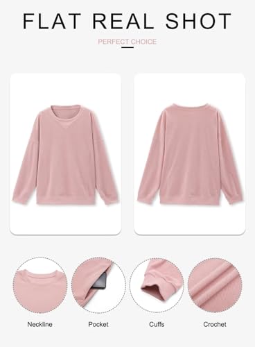 KISSMODA Womens Casual Long Sleeve Sweatshirts Color Block/Solid Tops Corduroy Crewneck Tunic Pullover with Pockets