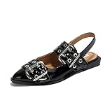 Project Cloud Womens Flats - Memory Foam Flats Shoes for Women Footwear Non-Slip Rubber Sole Womens Sandals - Perfect Sandals for Women 2025 (Katharyn, BlkPat, 8) Black