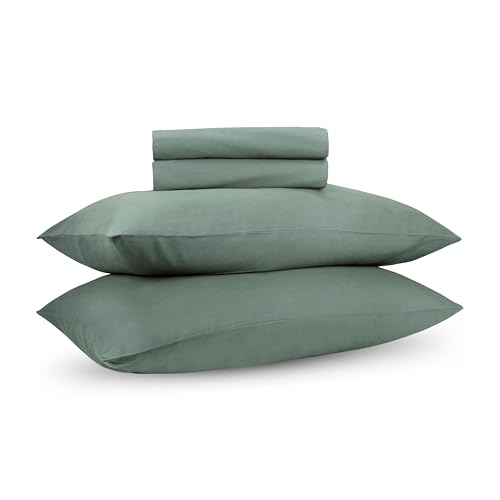 Image of Pine Green Percale Cotton Cooling Bedsheet Set - 100% Cotton, Soft & Breathable, Bedsheet 106x106 in + Pillow Covers 18x27 in, Premium Bed Linen for All Seasons