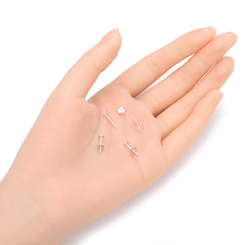 4 Pairs Adabele Authentic 925 Sterling Silver Earrings Posts 0.9Mm Pin 4Mm (0.16 Inch) Small Flat Board Glue On Setting With Earnut Back Safety Clutches Ss319-4 #TOP2
