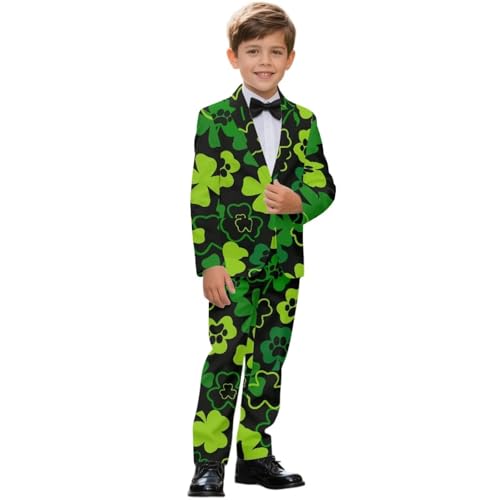 Mintulipy Boys' Suits Lucky Clover Print 2 Piece Formal Tuxedo Slim Fit Wedding Suit Set Lightweight Kids Teen Boy Suits Dress Clothes with Pockets