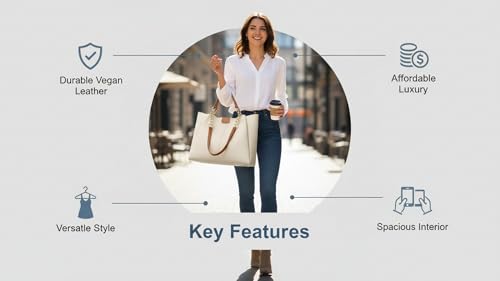 Image of KEALIN Women Stylish Cream Tote Bag with Double Chain Handles | Large Capacity Shoulder Handbag | PU Leather Office, Shopping & Travel Handbag for Women & Girls
