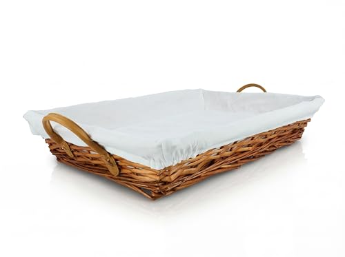 HERSIG - Bandeja Plancha Mimbre Natural | Cesta Colada Rectangular con Forro y Asas - 60 x 40 x 10 cm