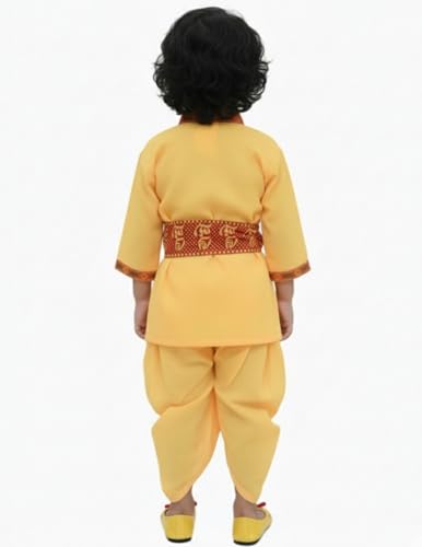 Image of BookMyCostume Cotton Shri Krishna Dress For Baby Boy|Print Krishna Costume For Kids With Patka|Janmashtami Photoshoot Outfit|Kanha Dress For Baby Boy|Fancy Dress Costumes For Kids|6-12 Months