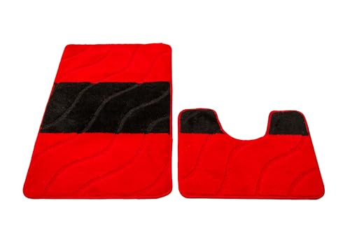 AKCILA Fiori Bad Teppich Rot, 2-teiliges Set Badezimmerteppich, Badematte bunt, Bad Vorleger waschbar, Rechteckig Badewanne rutschfest, Badematten & Badteppiche, Bathroom Rug, Badezimmer Teppiche – Bild 8