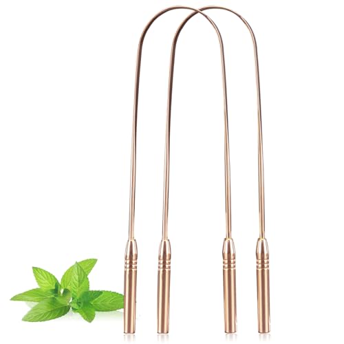 Y-Kelin 2 pcs Stainless Steel Tongue Cleaner Tongue Scraper Surgical Grade Stainless Steel Tongue Brush (Gold)
