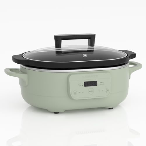 Image of MAGNIFIQUE 6 Quart Programmable Slow Cooker Removable Healthy Nonstick Pot - Small Kitchen Appliance for Family Dinners - Serves 6+ People - Heat Settings: Keep Warm Sage Green