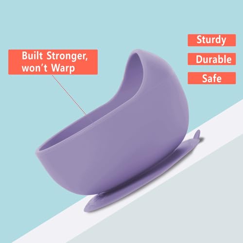 Image of TONY STARK Silicone Unbreakable Baby Bowl & Handle Spoon - Suction Design, Non-Slip, BPA Free, Dishwasher & Microwave Safe (Lavender, 2 Piece Set)