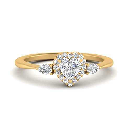 Image of 55Carat Choose Your Gemstone Halo Pear Accent Diamond CZ Ring Yellow Gold Plated Heart Shape Petite Engagement Rings Everyday Jewelry Wedding Jewelry Handmade Gifts for Wife US Size 4 to 12