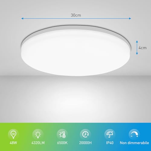 Yafido-LED-Plafoniera-48W-Ultra-magro-UFO-Pannello-LED-Rotondo-Bianco-Freddo-6500K-4320LM-Lampada-da-Soffitto-per-Soggiorno-Camera-da-letto-Bagno-Cucina-Corridoio-e-Balcone-O30cm