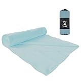 MARCK ヨガタオル ヨガラグ マイクロファイバー 超軽量 280g コンパクト シリコン不使用 速乾 吸水 滑らない よれない 丸洗い 清潔 衛生 ホットヨガ 快適 専用メッシュ袋付 185×65cm (水色)
