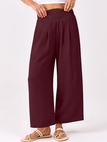 Image of ANRABESS Womens Wide Leg Palazzo Pants with Pockets | Lightweight Breathable High Waisted Pants, Beach Vacation Flowy, Lounge & Casual Summer Trousers