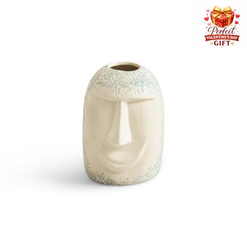 Image of ExclusiveLane 'Earthen Face' Decorative Ceramic Flower Vase For Living Room Ceramic Vase for Home Decor Side Table Show Case Flower Vases Showpiece Gifts (Set of 2, 22.4 Cm, Handglazed Studio Pottery)