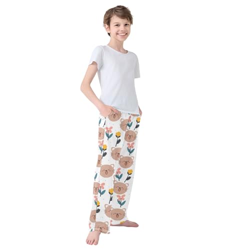 Boys' Pants Cat Flower Cute Animal Long Bottoms Jogger Pants Elastic Waist Trousers with Pockets S-XL4