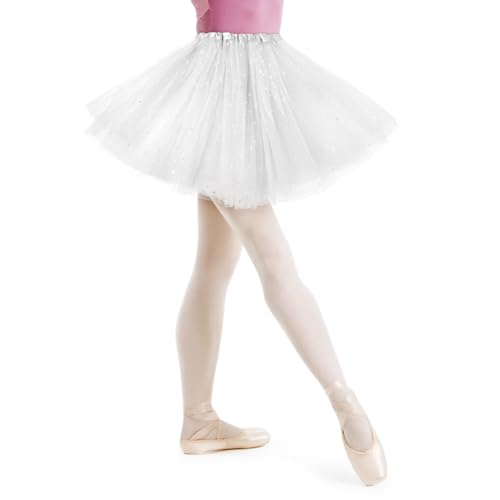 AYBUY Damen Tutu Klassisch Rock, Elastisch 3 Lagig Tüll Tüllrock mit Pailletten Sternen, Unterrock Rock für Fasching Karneval Motto Party Ballett Tanzen Fancy Dress Halloween Kostüm (Weiß)