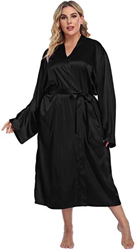 Women's Plus Size Satin Kimono Robes Long Silky Bathrobe Lightweight Sleepwear Wedding Dressing Gown2