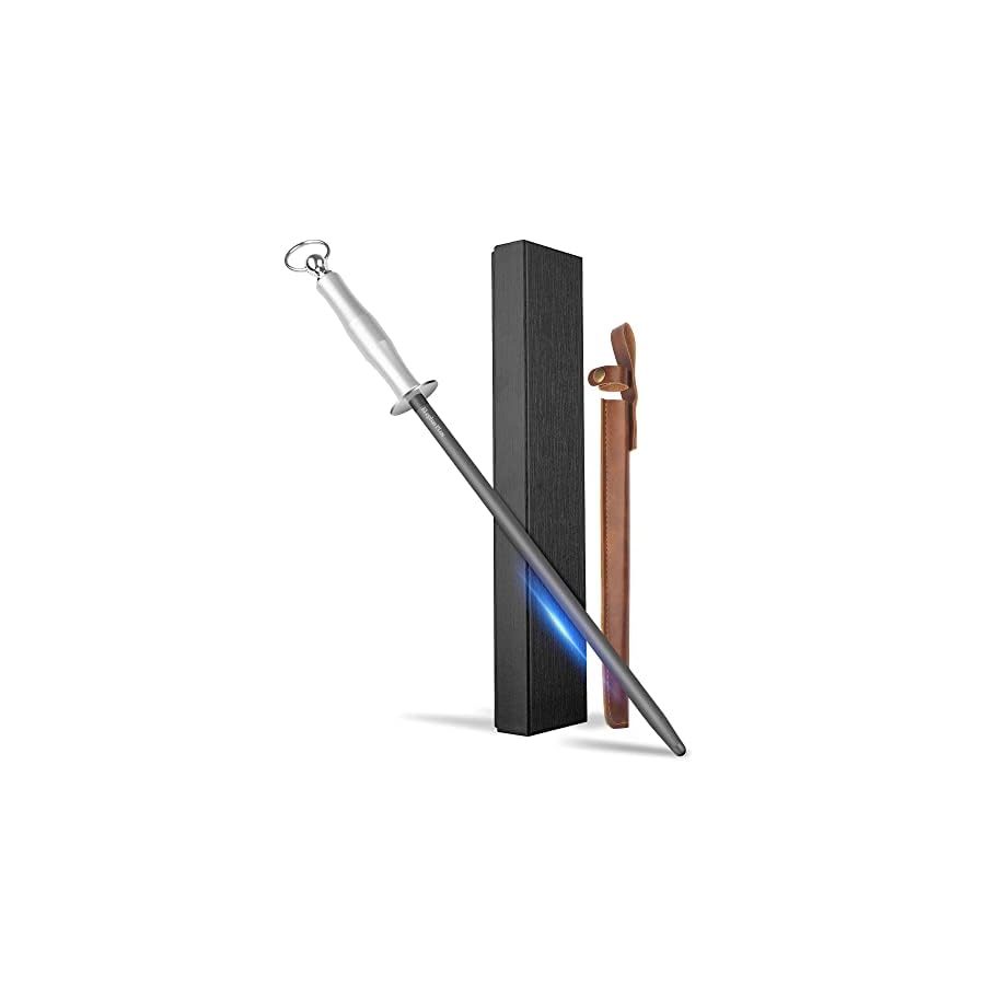 ELephas-PLus-Honing-Steel12-Inch-Knife-SharpenerChefs-Choice-Knife-SharpenerAll-Metal-Sharpening-Rod-Silver ELephas PLus 12 Inch Silvery Durable Metal Handles Honing Steel,12 Inch High-Carbon Steel Magnetized High Hardness Sharpening Rod Knife Sharpener Steel for Kitchen Knives