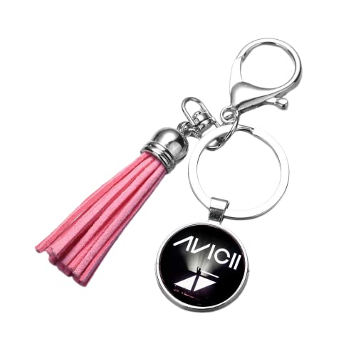 Llavero de recuerdo de DJ Genius Avicii con logotipo de Avicii, colgante de cabujón de cristal de piel sintética, llavero de borla para coche, regalo de joyería, marrón, 25